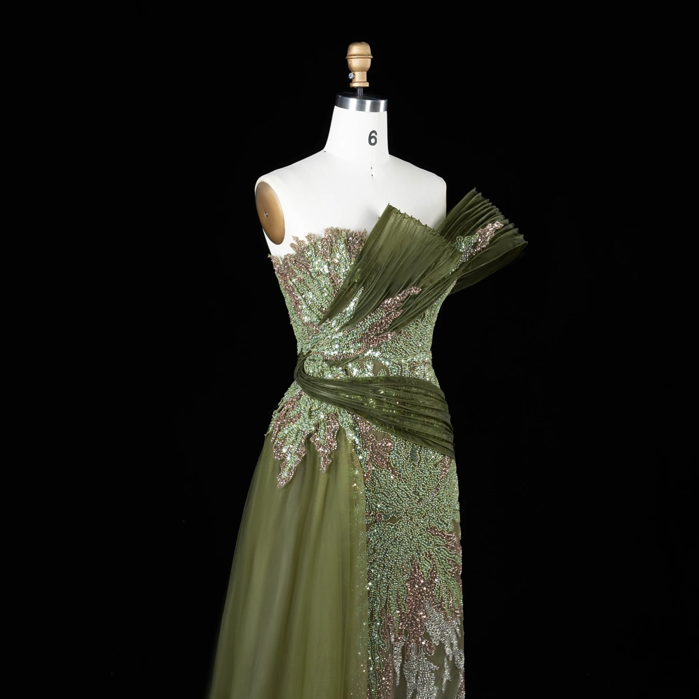 Sharon Said Luxuriöses Abendkleid in Grün mit Farbverlauf, schulterfrei, mit Perlenapplikationen, für Damen, Hochzeit, formelle Party, Modell SS293, maßgeschneidert – Detail 13