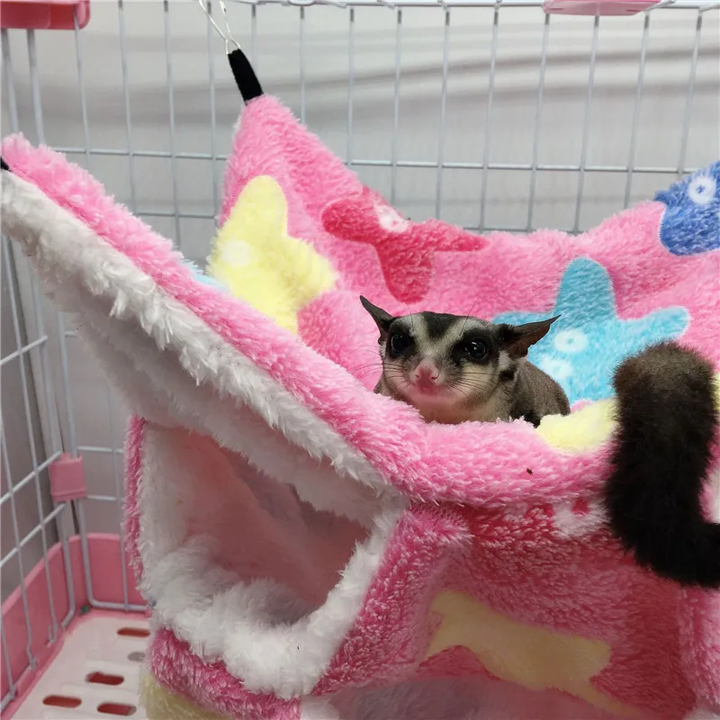 Small Pet Hammock Double-Layer Plush Soft Winter Warm Hanging Nest Small Pets Hamster Squirrel Chinchilla House Sleeping Bed