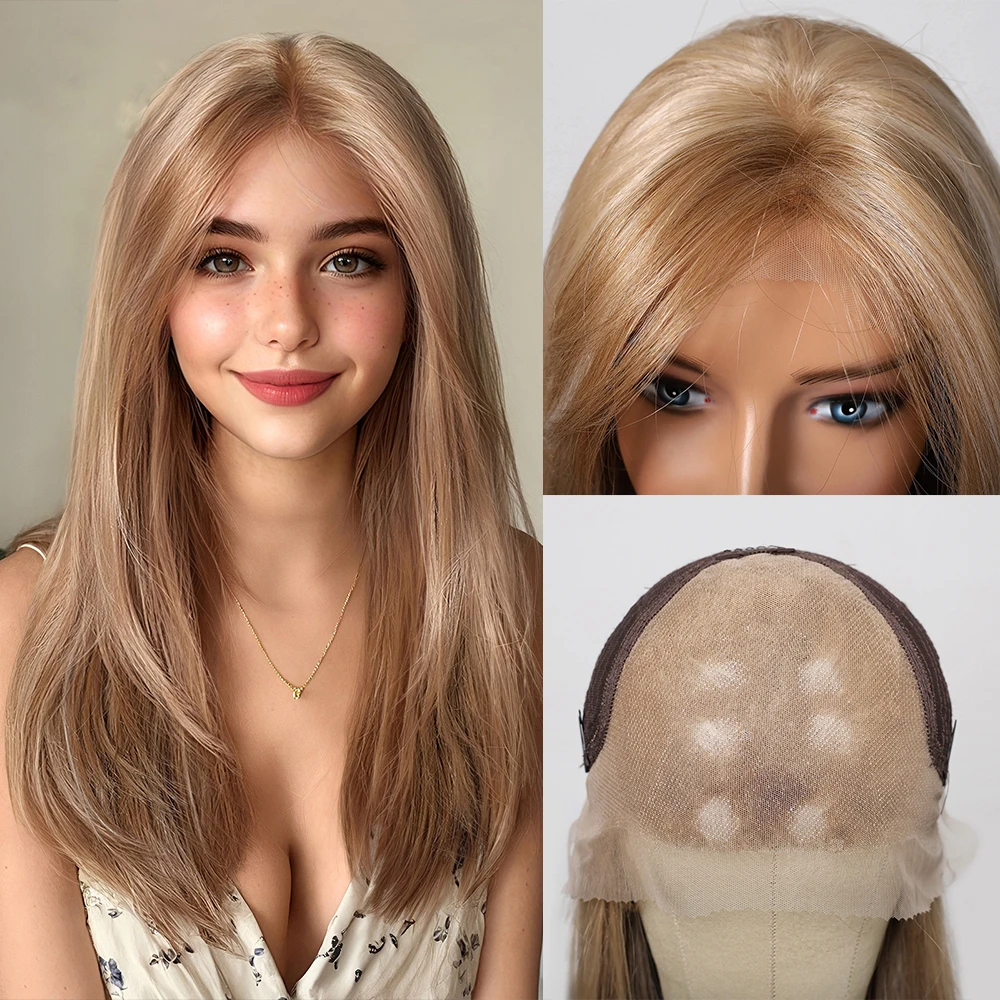 DWY 13×6 HD Lace Front Synthetic Wig Blonde Wigs for Women 22 Inch Long Straight Wig Natural Layer Hair Synthetic Lace Front Wig