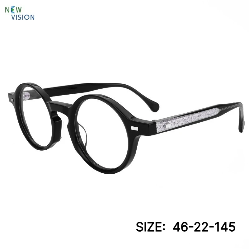 Retro Round Black Acetate Men Glasses Frame Retro Thick Optical Eyeglasses Women New Transparent Lens Prescription Eyewear