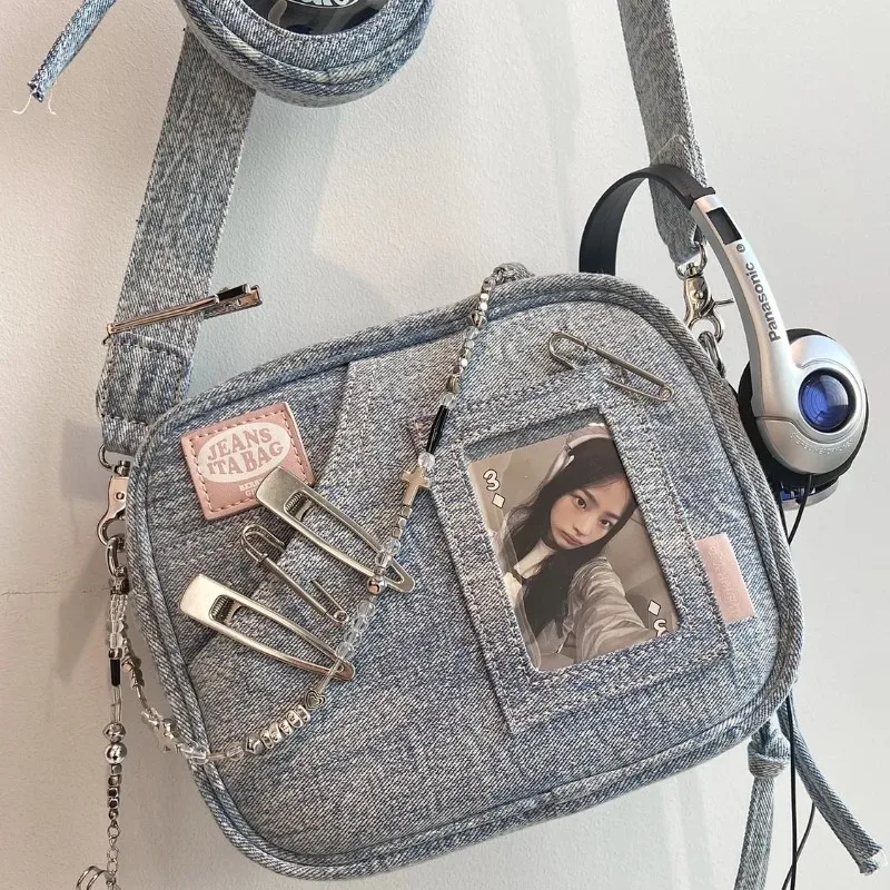 JIAERDI Y2K Vintage Denim Crossbody Bags Cute Casual Fashion Chase Star Pain Bag Harajuku Designer Luxury Square Bag For Women