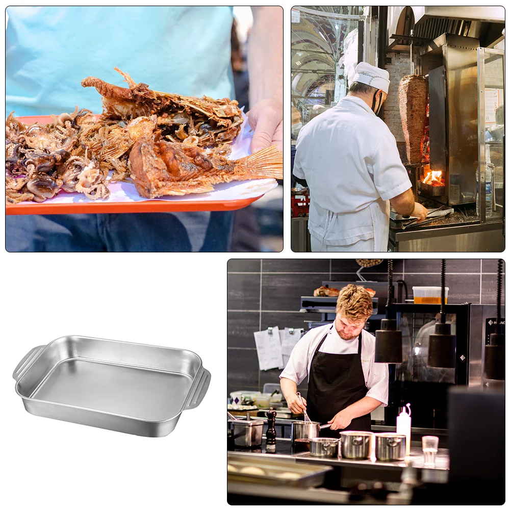 

Grilled Fish Plate Double Ears Stainless Steel Rectangular Dish Microwave Oven Steamer Cooking Easy Clean Anti Slip Scarding
