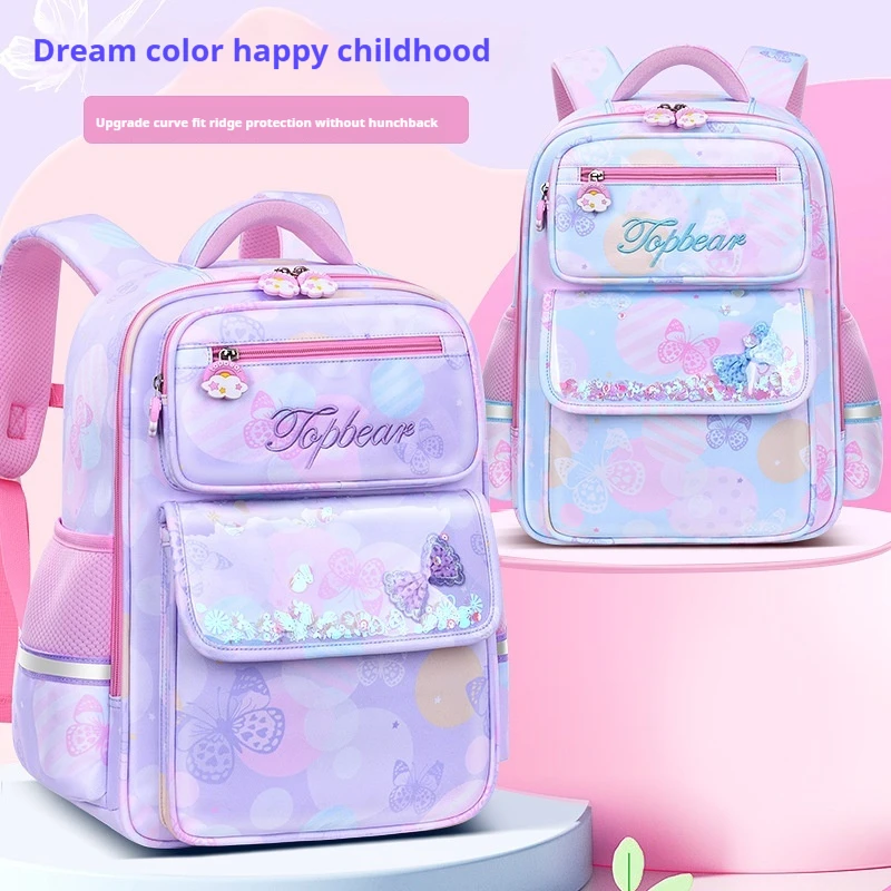 

Cartoon Pink Cutechildren'S Backpack Cartoon Rainbow Student Schoolbag Stationery Storage Bookbag Daypack For Teenager