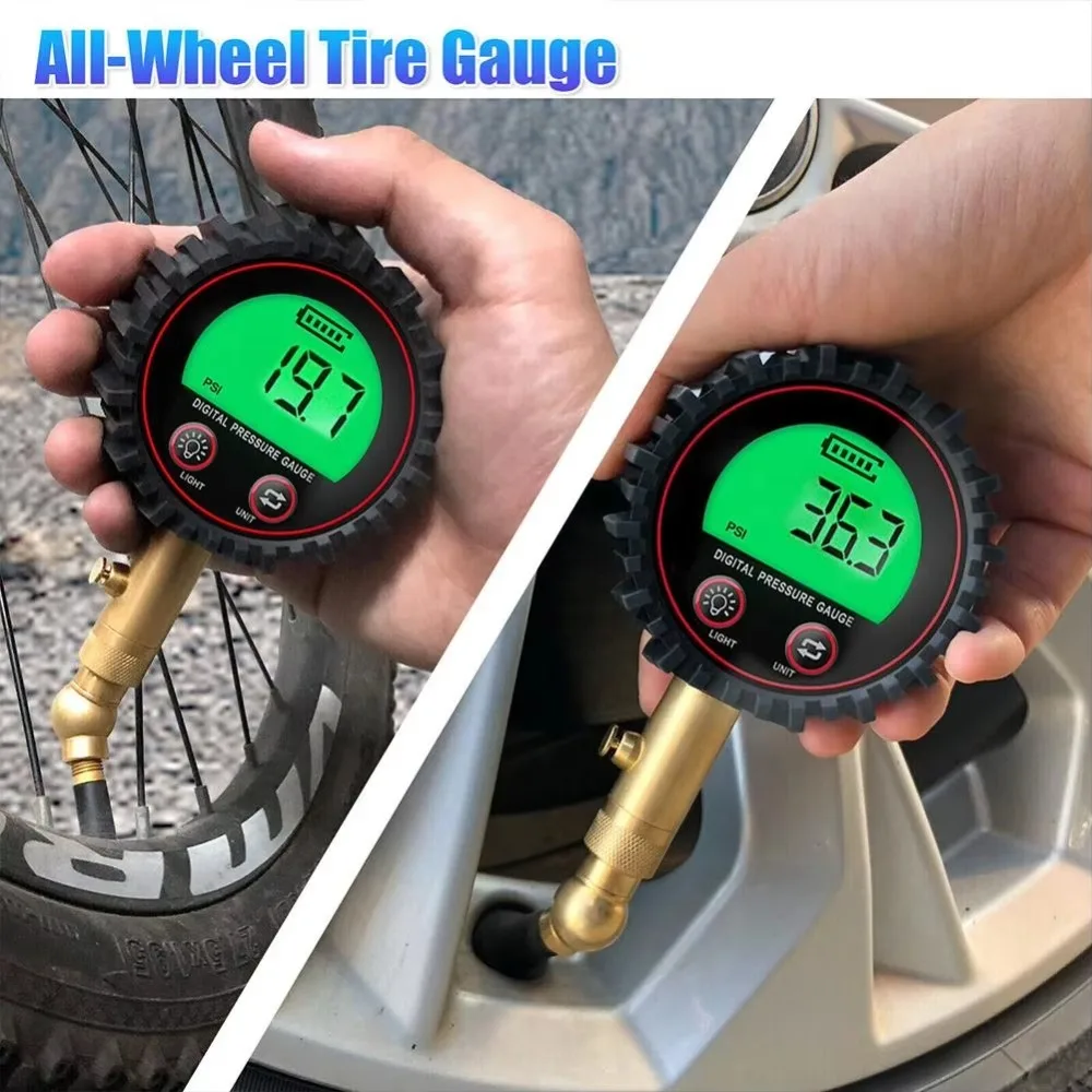 3-255PSI Digital Tire Pressure Gauge Heavy Duty Accurate Tyre Air Gauge Clamp Air Pressure Gauge For Car Truck Motorcycle