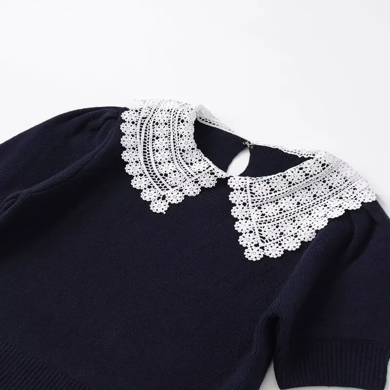 بلوفر نسائي محبوك جديد لشتاء 2025 مع إبرة هوك وياقة قلابة تصميم أنيق أوروبي Sle