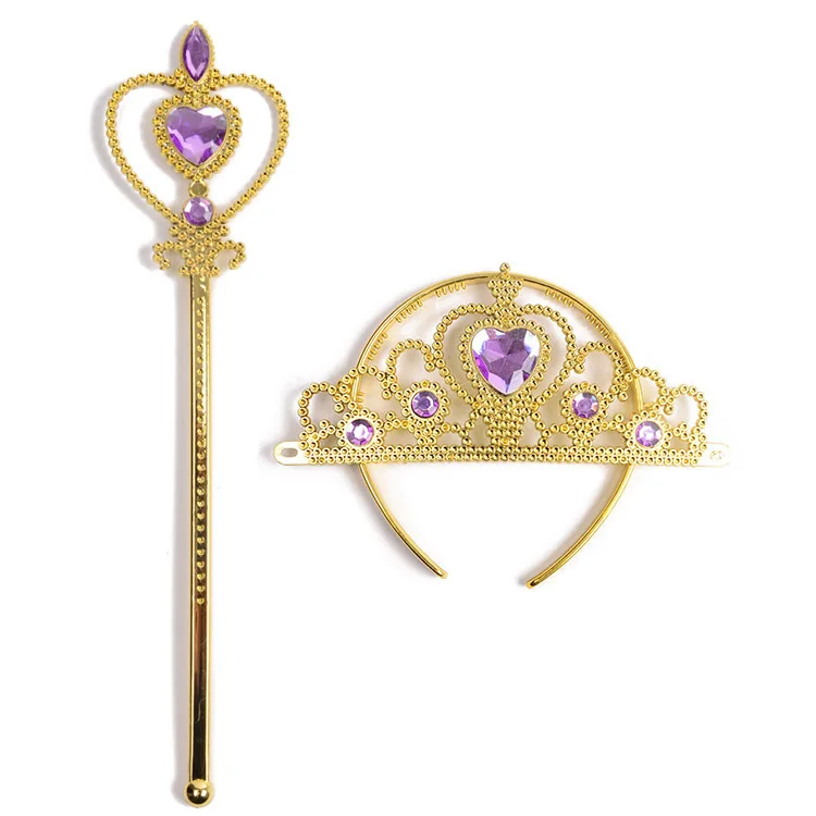 Princess Girls Crown Headdress Kids Fairy Wand Toy Children Golden Magic Wand Set Headband Foreign Trade Fairy Wand Best Gift view 3
