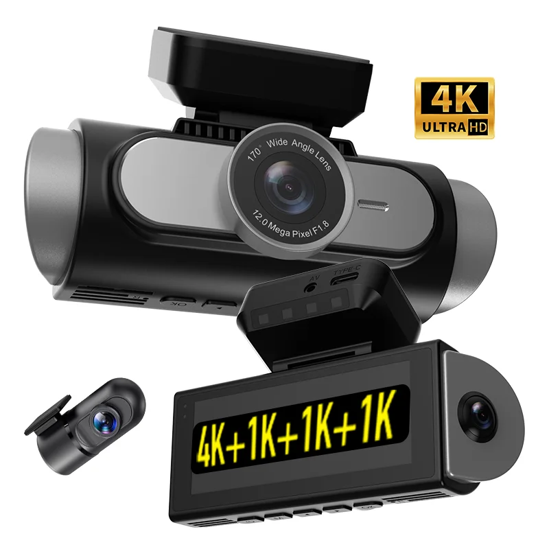 3.39 Inch IPS Screen Four-Channel  Four lens 360° recording Wifi Loop recording View on App GPS Track Parking Monitor Dashcam