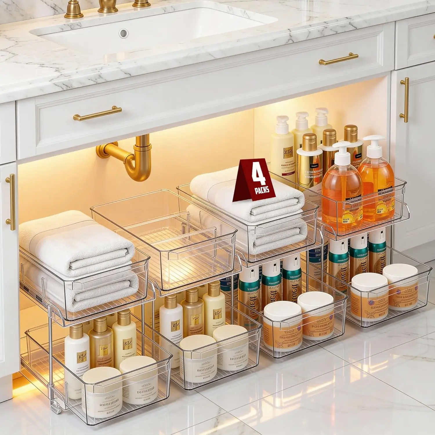 

2-Tier Clear Pull-Out Drawer Organizer - Sleek, Compact & Sturdy Makeup and Closet Organizer - Easy Assembly Kitchen Storage