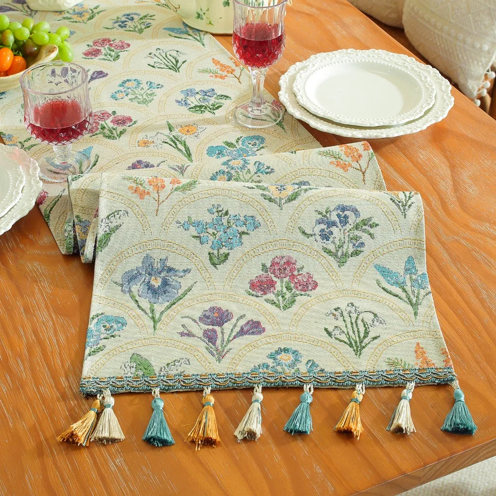 New American Retro Table Runner Flower Polyester Sideboard Cover 33x183 cm Pastoral Style Table Dust Cover Home Decor