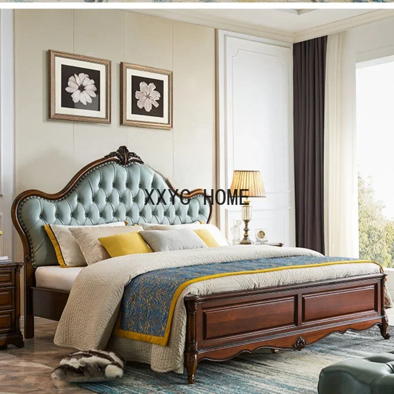 

American Country Solid Wood Bed Modern Light Luxury Double Bed Master Bedroom 1.5 M 1.8 M European Soft Roll Marriage Bed