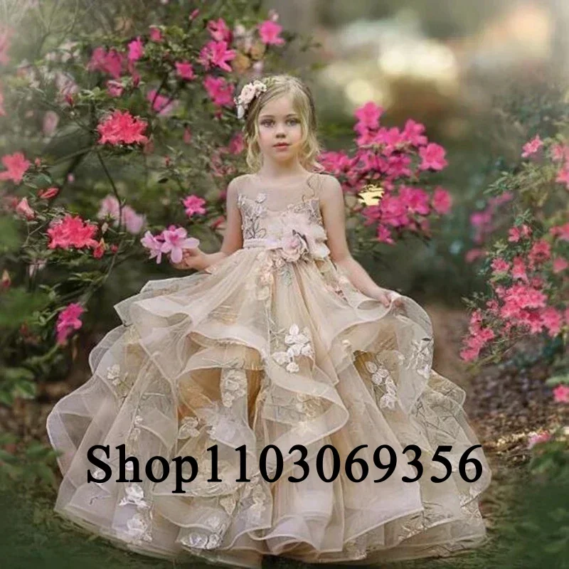 Customized Pink Flower Girl Dresses Organza Sleeveless Floor-Length Baby Girl Birthday Party First Communion Holiday Dress