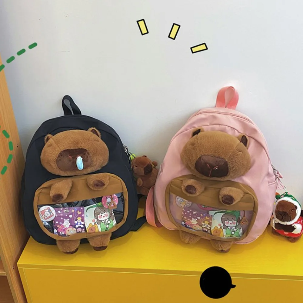 Mochila de Anime Snot Capybara, bolsa de almacenamiento ligera de gran capacidad con colgante de felpa, mochila escolar para niños y niñas