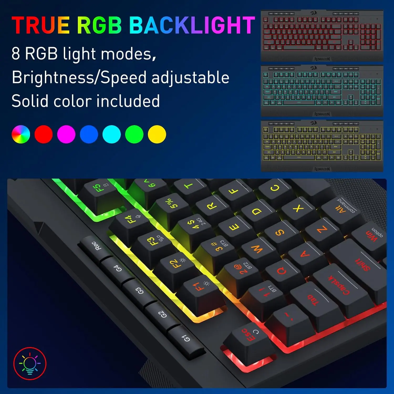 Redragon S151 PRO 3-Mode Wilreess Gaming Keyboard & Mouse Combo, 104 Keys K525 RGB Membrane Keyboard