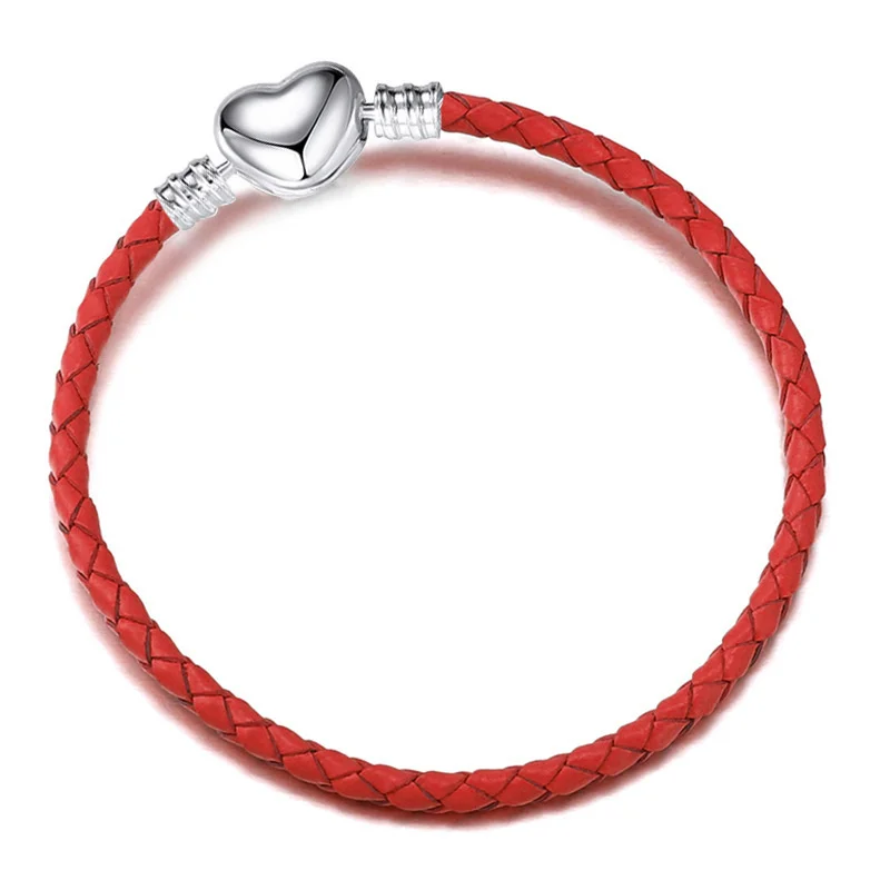 Pulsera de pareja de amor de Color plateado, cadena básica de cuerda de cuero para niños y niñas de un solo bucle para pulseras de Navidad Pandora, regalos