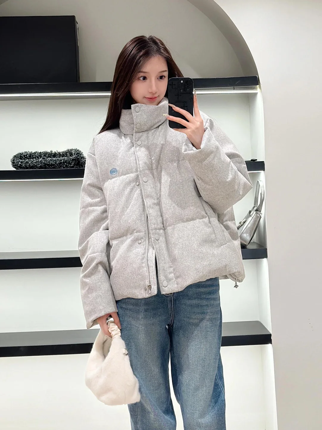 

Trendy Grey Cotton Jacket Women's Loose Casual Stand Collar Outerwear Fashionable Winter New Arrival Versatile Comfortable Coat