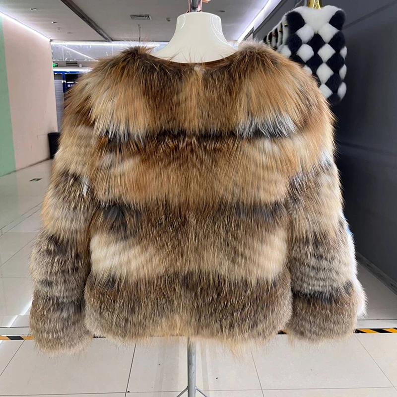 2024 New Winter Real Fox Fur Strip Sewed Toghter Jacket White Duck Down Lining Thick Warm Real Fur Luxury Coat Women Outerwear