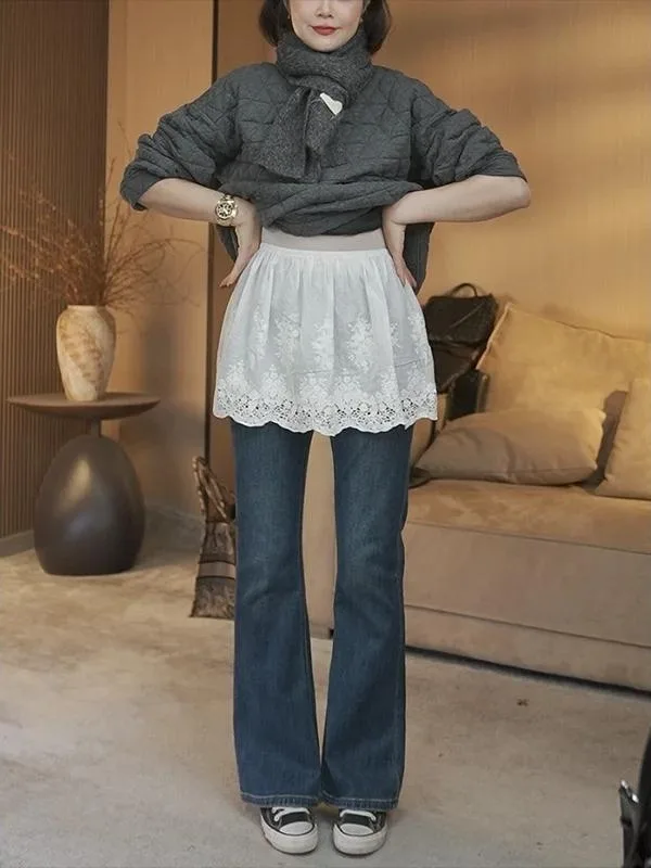 

High Waist Color Lace Insert mid ort A-Line Skirt for plus Size Women Commute Faion Layering Women's Skirts