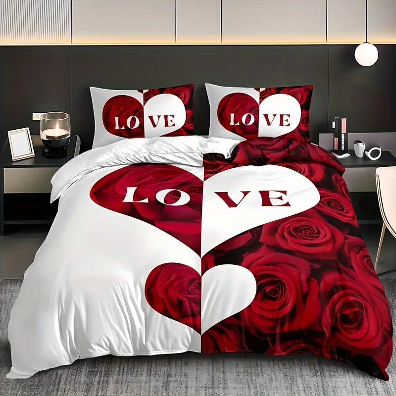 

Breathable Soft Bedding Set Includes 1 Duvet Cover And 2 Pillowcases Floral Pattern With Alphabet Design