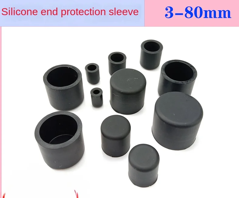 100pcs Black rubber sleeve, silicone rubber pipe cap, sealed anti-collision sleeve, round tube end sheath