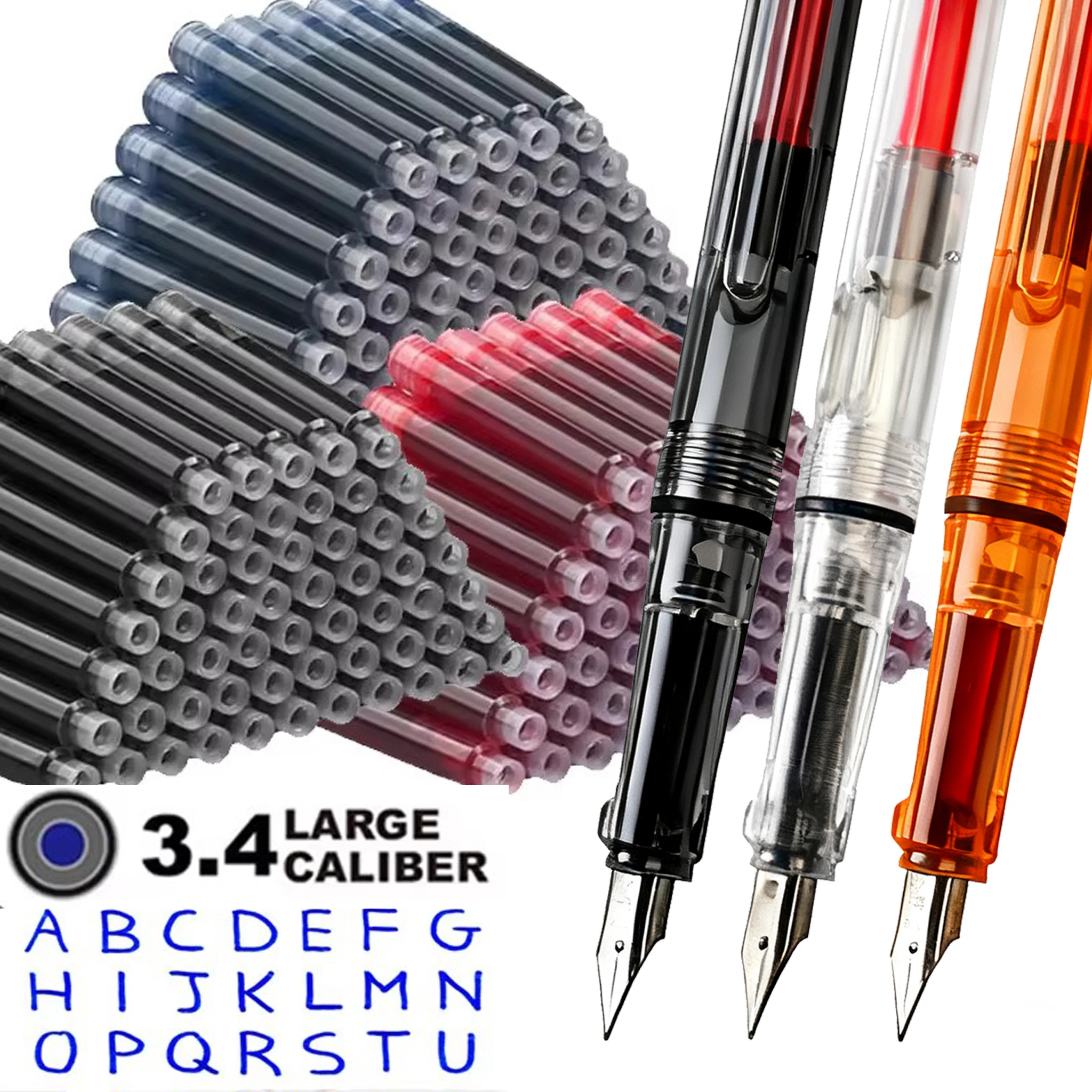 53Pcs Transparent Fine Point Pen Set Replaceable Ink 0.38mm School Students Black/Blue/Red Office Writing Stationery Supplies