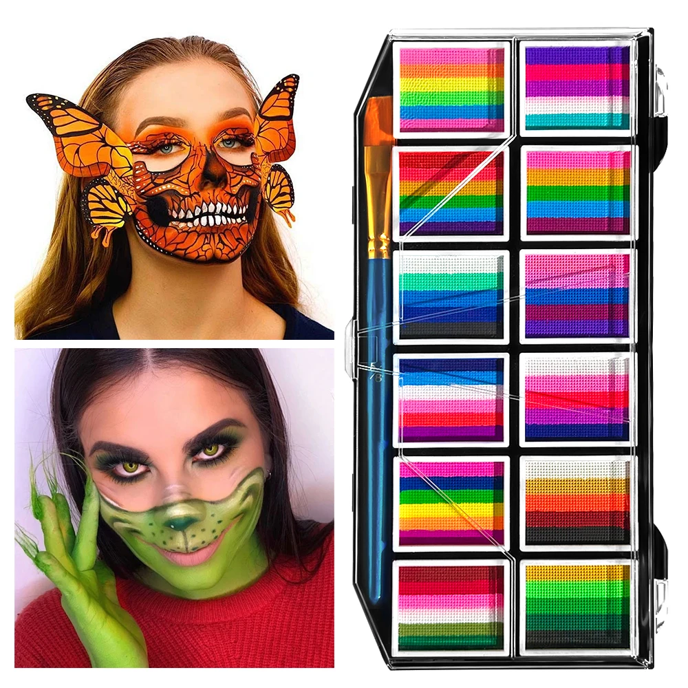 12 Colours Water-Soluble Rainbow Palette Children's Face Body Paint, Halloween Stage Makeup Body Paint Pigments Face Makeup