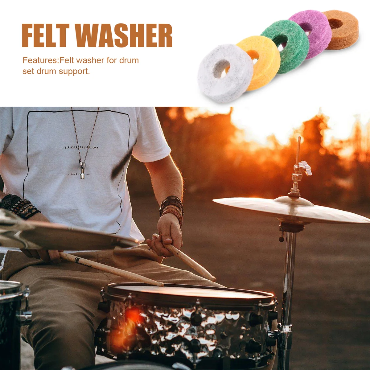 10 pezzi/pacco supporto per piatti in feltro rondella di ricambio rotondo morbido per piatti per batteria (colore casuale) M