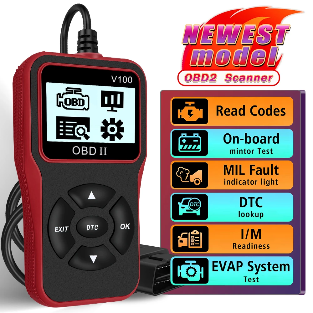ユニバーサルOBD2スキャナー 車両診断ツール V100 OBD2コードリーダー 16ピンデジタルディスプレイ