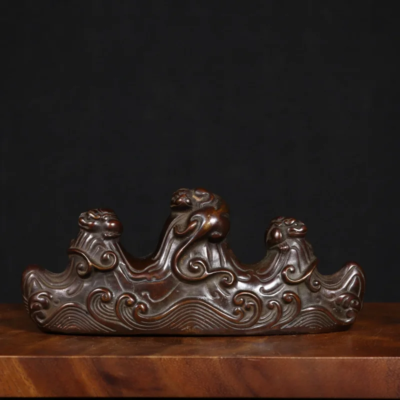 Antique Bronze with Patina, Retro Office Decor, Chihu Pen Rest for Study Room, Gift and Collectible