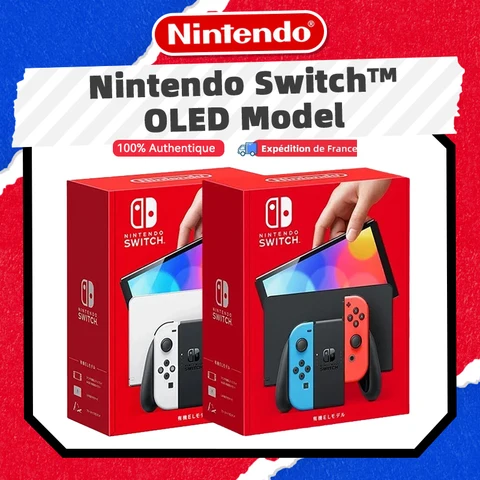 Console de jeu vidéo OLED Nintendo Switch avec Joy-Con, écran OLED 7 ", mode de détermination TV, 64 Go, ensemble blanc et bleu rouge