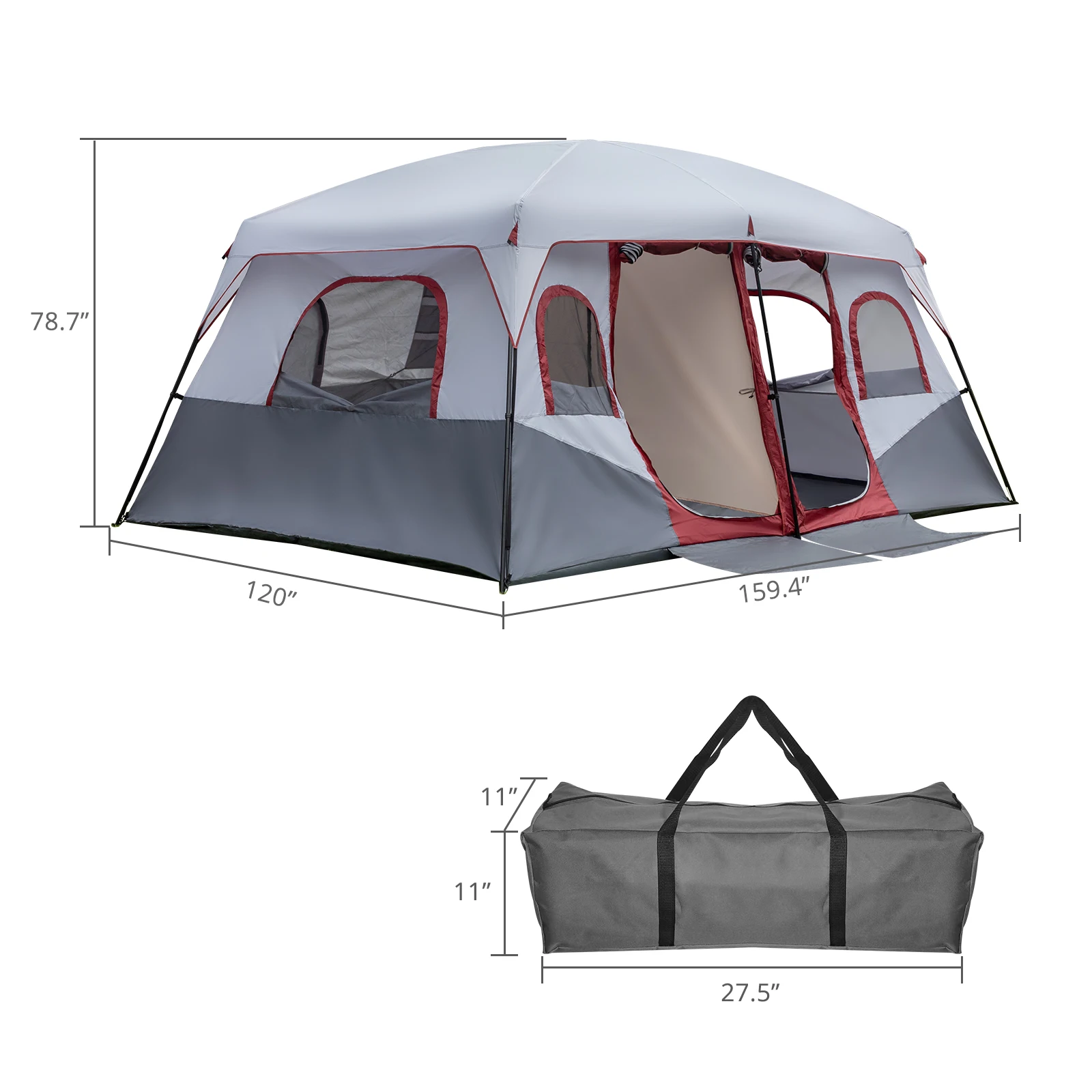 Outdoor double waterproof and windproof, rainproof top roof and large mesh windows, portable and easy to set up camping equipme