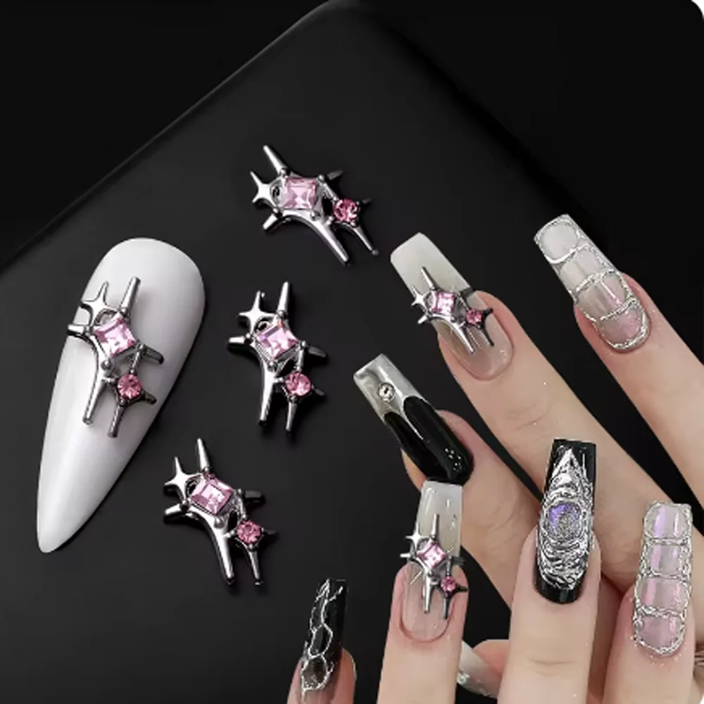 5Pcs Luxury Alloy Love Heart Nail Art Charms 3D Metal Starlight Moon Star Jewelry Nail Decoration Shiny DIY Manicure Accessories