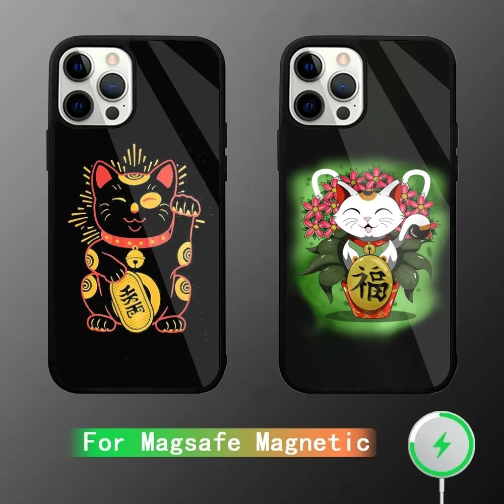 Maneki Neko Lucky Money Cat Phone Case For iPhone 15,14,13,12,11,Plus,Pro,Max Mini Magsafe Magnetic Wireless Charging