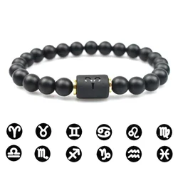 Natural Stone Beads Zodiac Signs Bracelet Friends Couples 12 Constellation Stretch Beaded Bracelet For Men Women Jewelry Gift