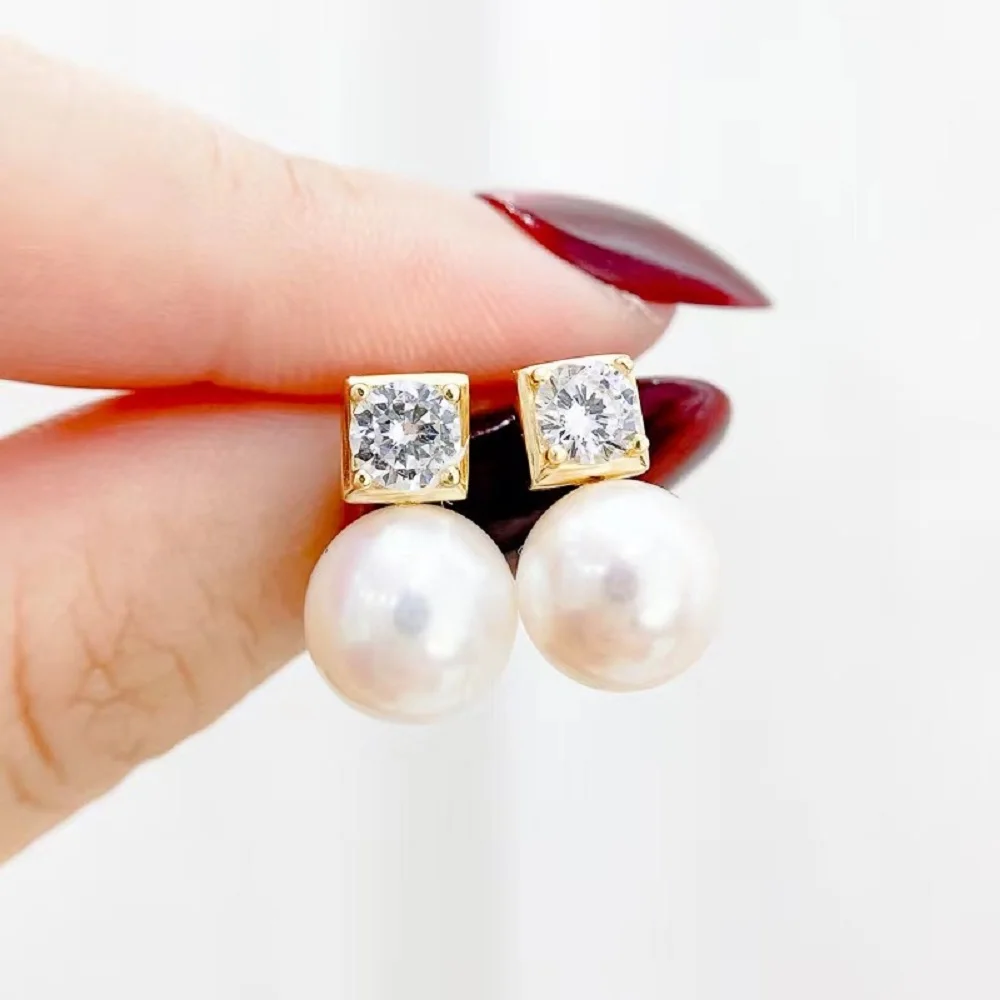 

18K gold-plated zircon AAAA++++ 7-89mm 8-9mm 9-10mm Gorgeous KOYA White ROUND pearl earring