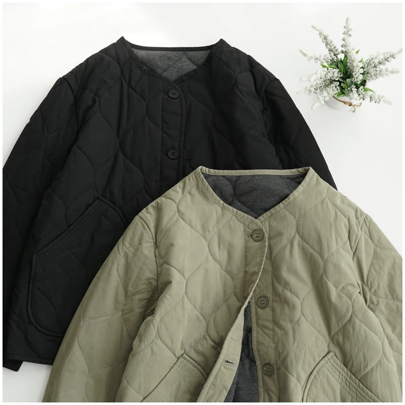 Lightweight Long Sleeved Padded Jacket for Men Women Loose Casual Japanese Retro Single Breasted Clip on Cotton Short Parkas