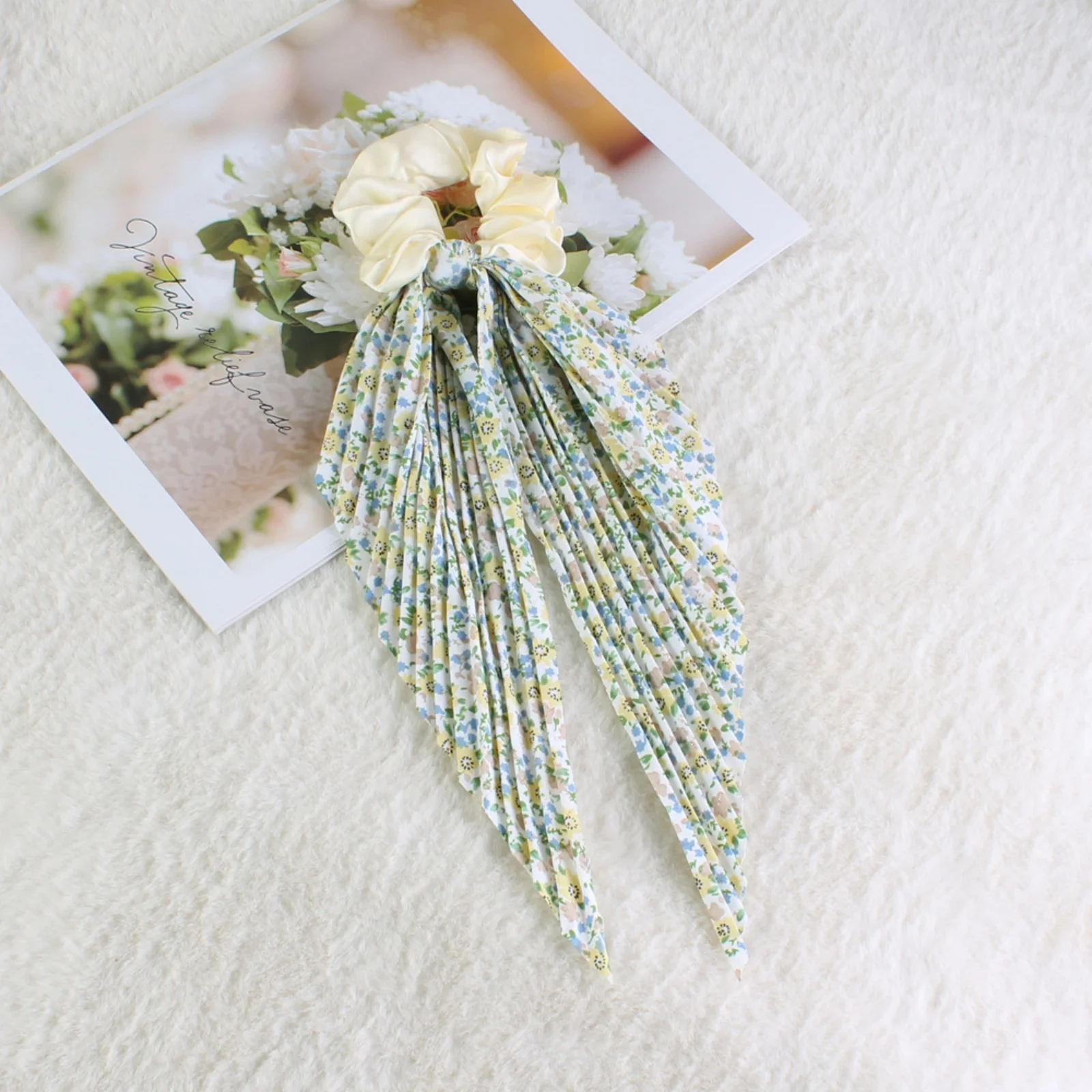 Juego de coleteros para el pelo con bufanda floral, lazos para el pelo con cinta vintage, accesorios elegantes para el cabello para mujer, 1 ud.