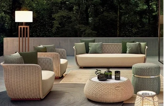 The product can be customized. Outdoor rattan sofa, furniture coffee table and chair combination