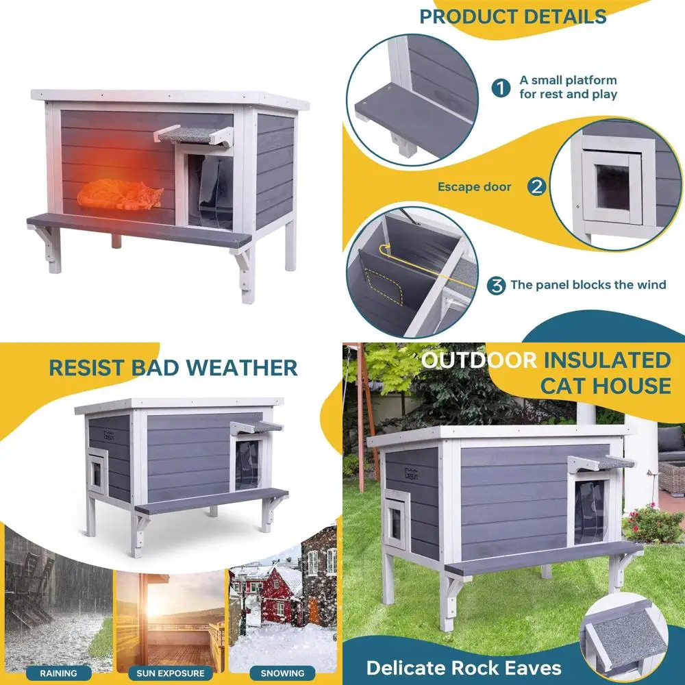 

Большой уличный деревянный домик для кошек с утепленной защитой и легко открывающейся дверью для зимы