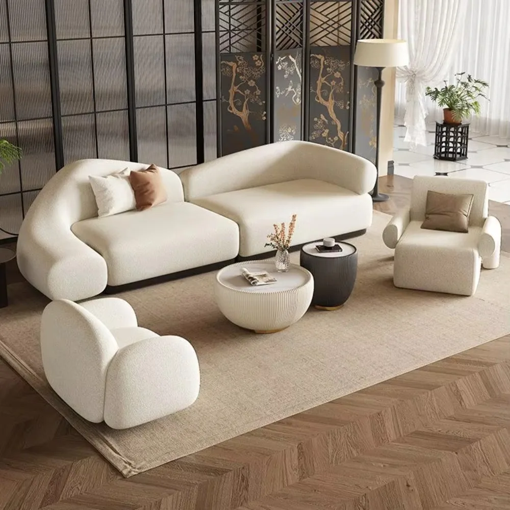 Three Seat Semicircle Fabric Sofa Cream Style Designer Beauty Salon Furniture for Hotel