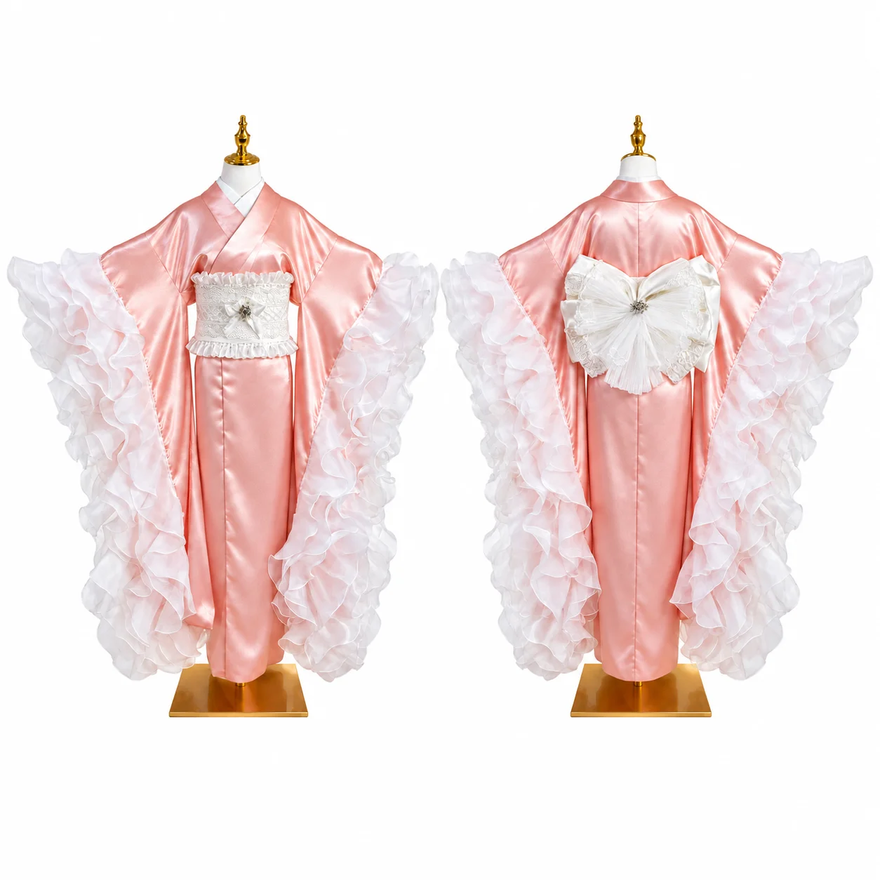 Authentic Long Sleeve Kimono Gown with Lace Design Three Part Separate Easy to Wear for Festival And Stage Performance Women