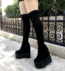 2024 Increase Within Wedges Women Boots 14cm Super High Heel Over-the-Knee Boots Sexy Wild Long Boots Suede Womens High Boots