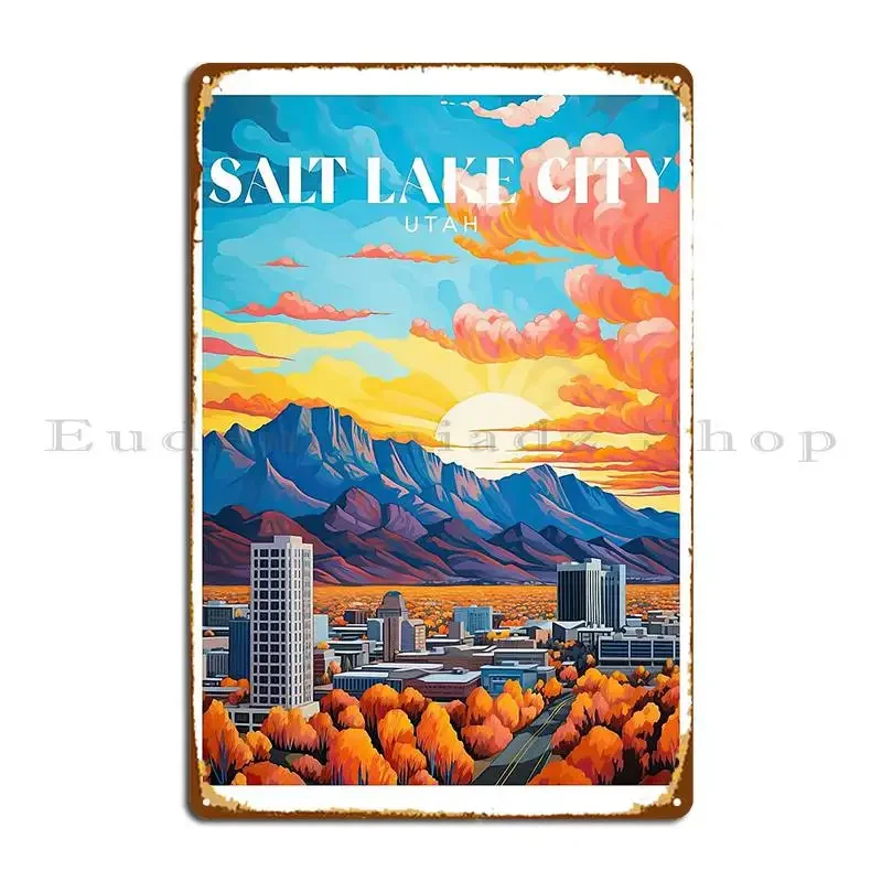 Salt Lake City Utah Travel Print Metal Sign Wall Mural Kitchen Personalized Cinema Bar Tin Sign Poster