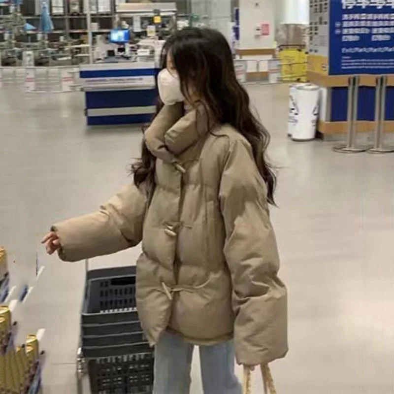 

2023 New Short Down Warm Jacket Women Autumn Winter Elegant Stand Collar Thick Coat Fashion Solid Chic Parkas