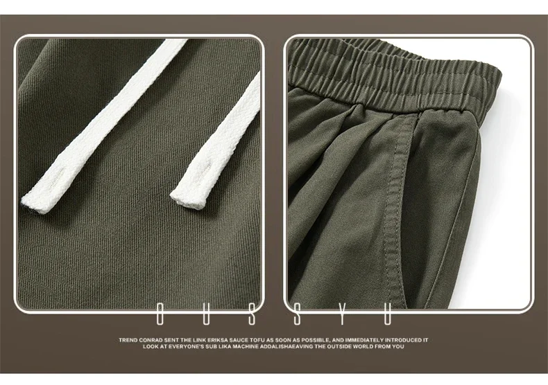 Herbst-Winter Hochwertige 100% Baumwolle Freizeithose für Herren mit elastischem Bund, lockerer, gerader Passform, lässige Arbeitshose, Cargo-Hose, Khaki-Hose für Männer – Detail 5