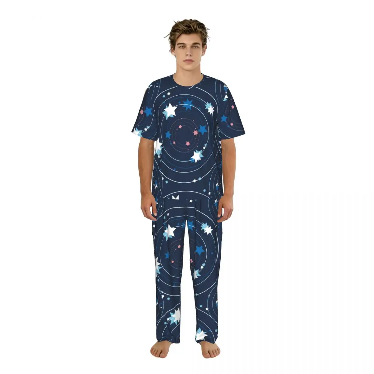 

Men's short-sleeved pajamas two-piece trousers Little Stars And Rounds Confetti home wear suit sleepwear