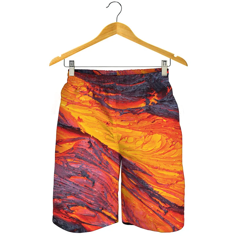 Erupting Volcano 3D Printed Beach Shorts Men Clothes Magma Pattern Swimming Trunks Summer Streetwear Oversized Short Pants