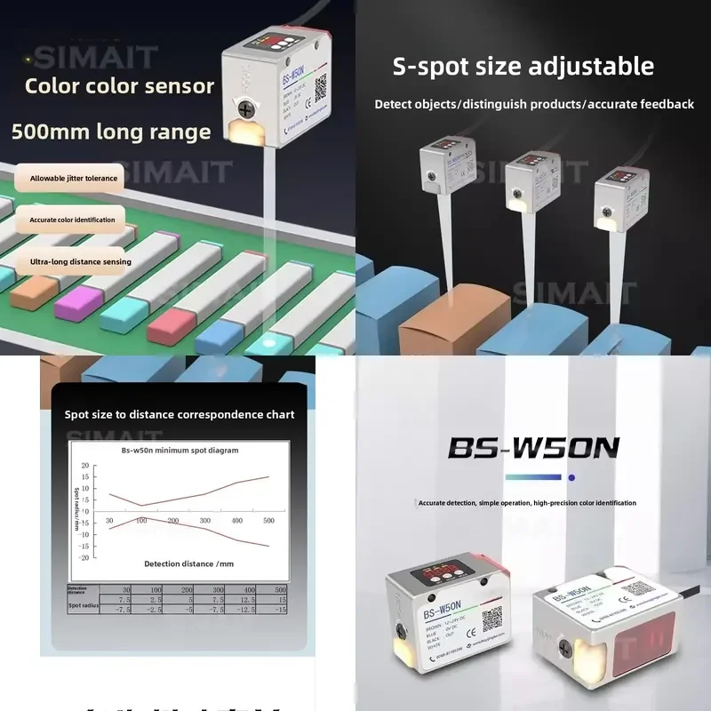 Color Recognition Sensor with RS485 | 500mm Range, Model BS-W50N | Programmable for Label & Object Detection