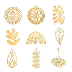 5pcs/lot Stainless Steel Leaf DIY Jewelry Charms Wholesale Life Tree Flower Necklace Making Pendant Never Fade Top Quality