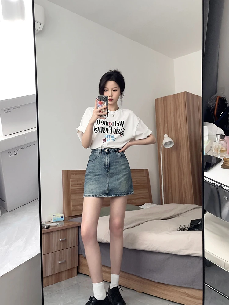 الأمريكية Sle f-طول الدنيم تنورة المرأة الرجعية Waed عالية الخصر ort تنورة مكافحة التعرض Bodycon تنورة الخريف Faion