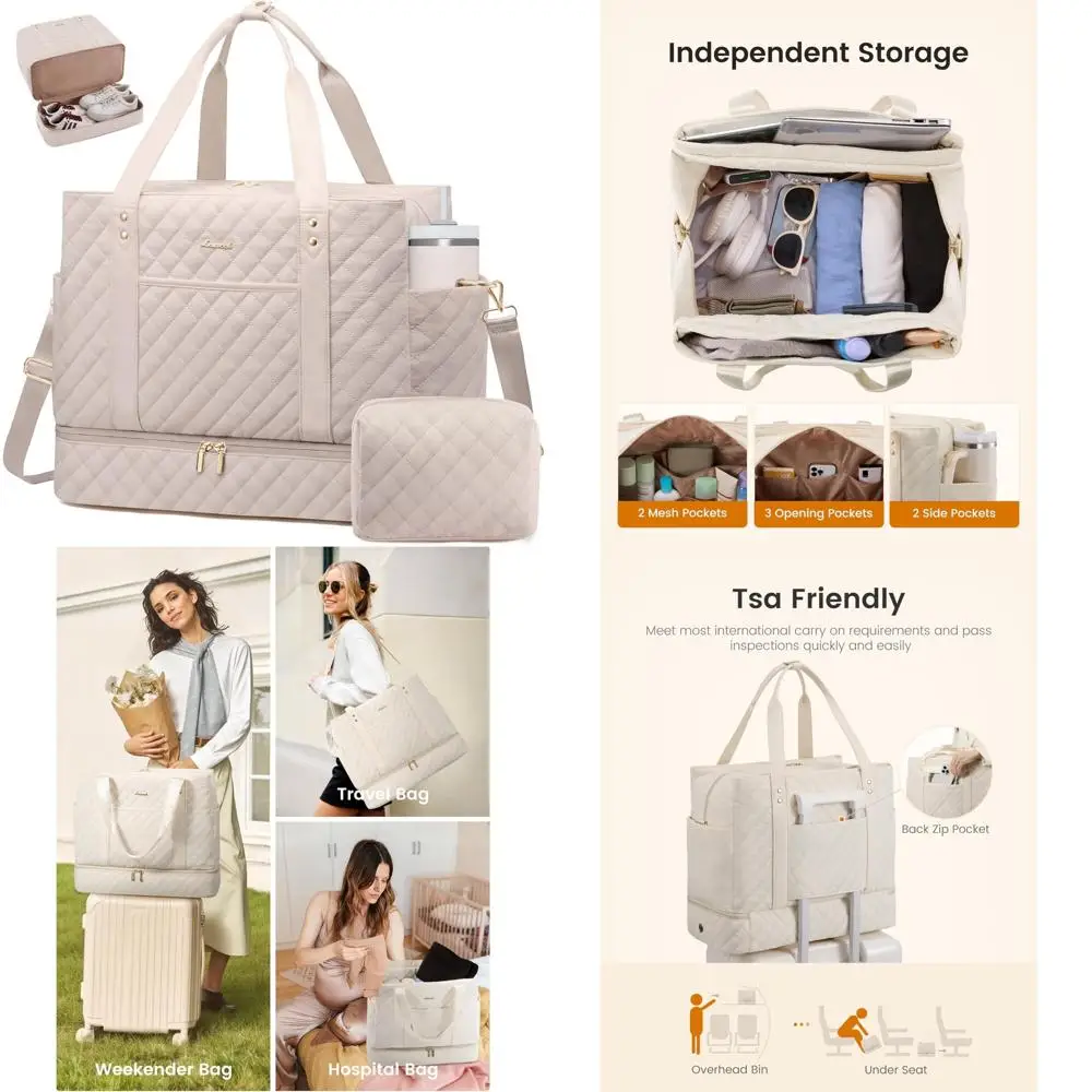 

Женская большая спортивная сумка Weekender объемом 45 л с отделением для обуви, мокрым карманом и стеганой ручной клади для путешествий